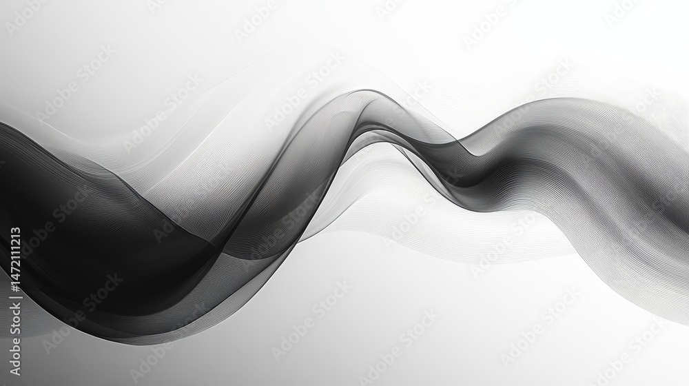 Poster abstract grayscale design with flowing lines and soft gradients.