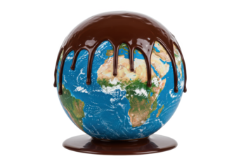 Earth globe with chocolate topping isolated on transparent background