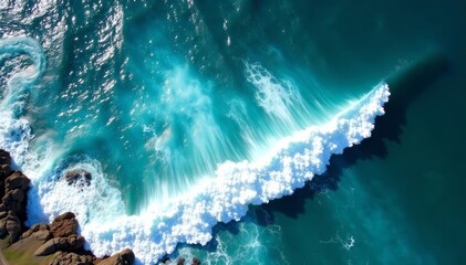 Aerial view of ocean waves crashing on rugged coastline, view, rugged