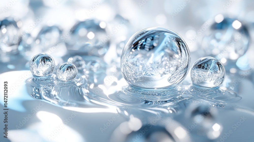 Poster close-up view of translucent spheres on a smooth surface.