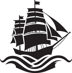 Vintage Black Silhouette of a Sailing Ship with Full Sails