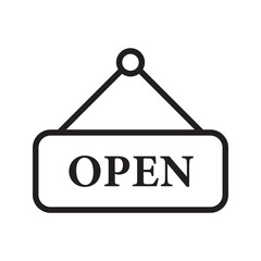 open icon. An open hanger board icon on a transparent background. Open sign on a wooden board. Open board symbol hanging in shop, restaurant, vector illustration