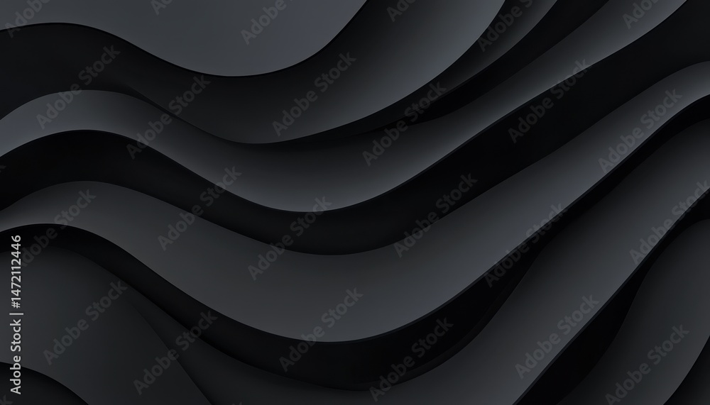 Aufkleber Abstract Dark Wave Background: Black Seamless Pattern of Smooth Curves and Layers