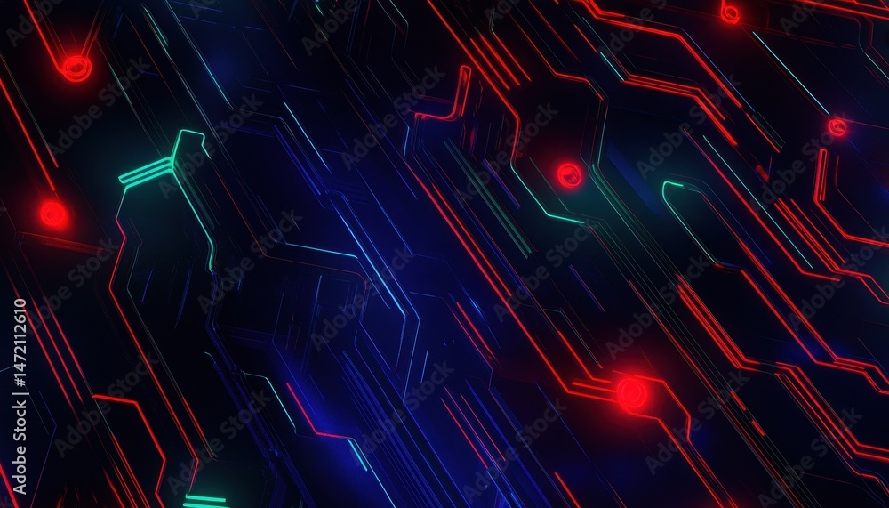 Poster abstract digital background with glowing red blue green lines