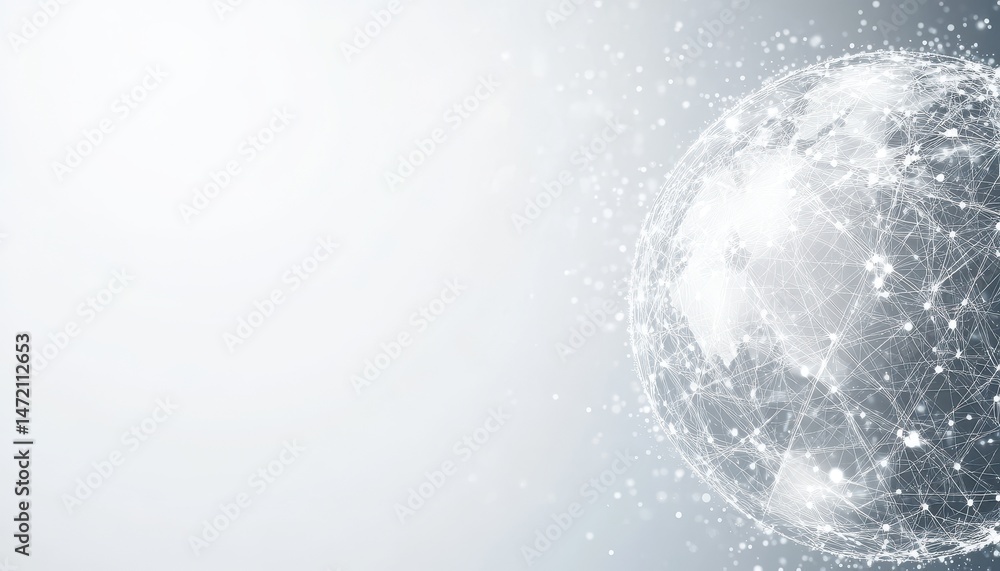 Poster Abstract Digital Globe Representation with White and Grey Points on Light Background