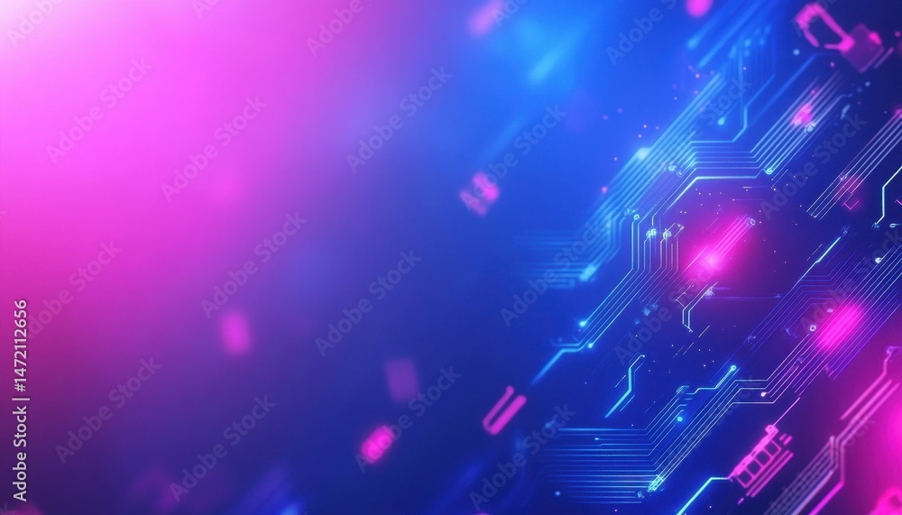 Poster abstract digital circuit board background with glowing pink and blue lines