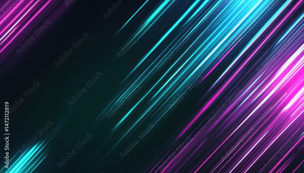 Poster abstract dynamic neon lines background with pink purple and teal glowing streaks