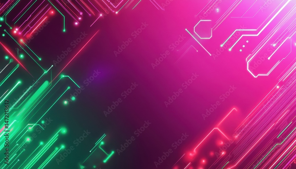 Poster Abstract Glowing Circuit Board Background With Pink And Green Lines