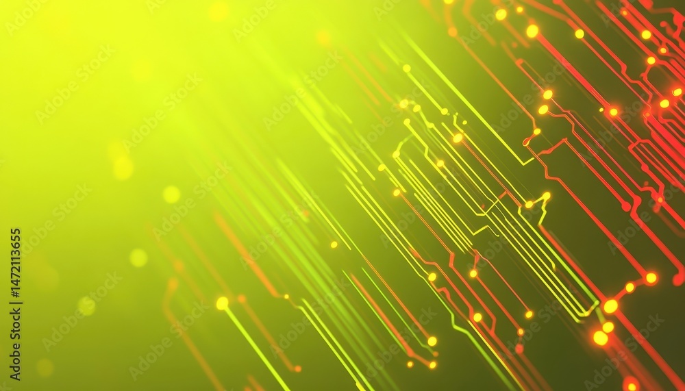 Poster Abstract Glowing Circuit Board Background with Red and Yellow Lines