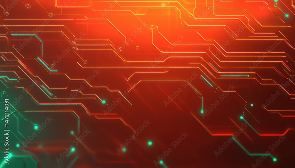 Aufkleber abstract glowing circuit lines red orange green technology background