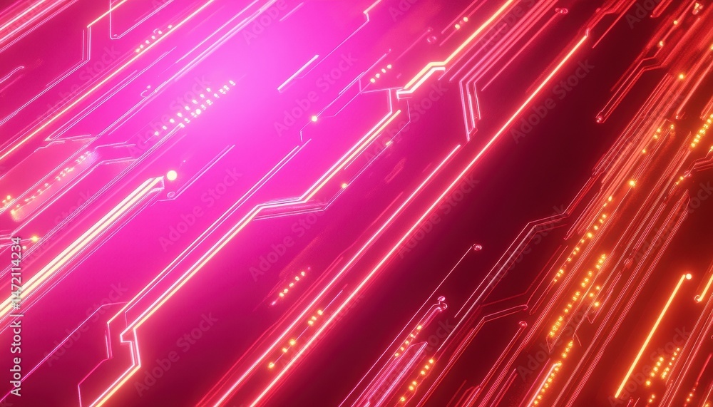 Aufkleber abstract glowing pink and orange circuit lines background