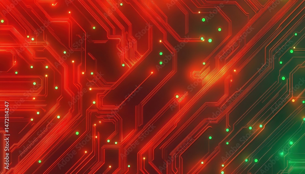 Poster abstract glowing red and green circuit board background