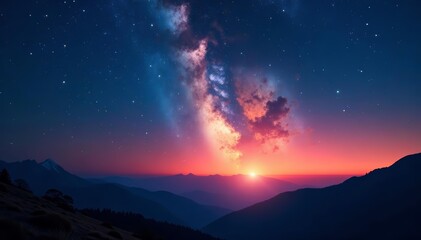 Fototapeta premium Beautiful night sky with stars transitioning to sunrise, cosmic galaxy backdrop, cosmic, night