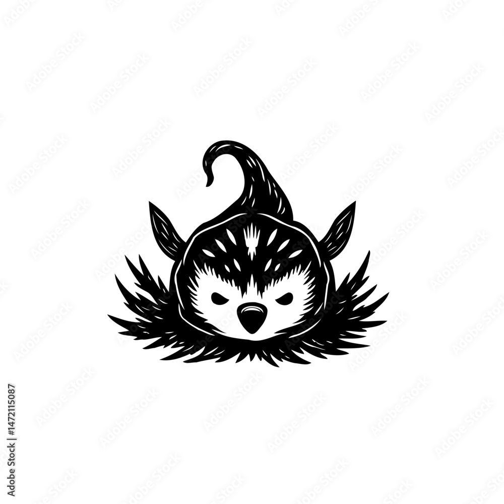 Poster monochromatic mystical creature illustration with a pointed hat design element
