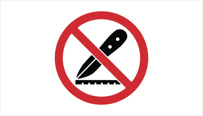 No Knife Cutting Allowed Sign. Vector Icon with Red Prohibition Circle.