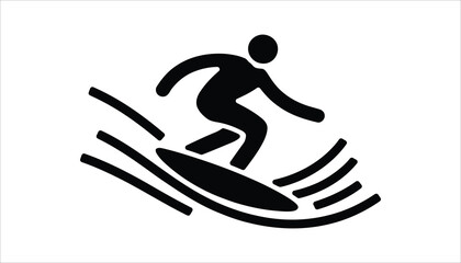 Surfer Icon Vector – Silhouette of Person Surfing Wave for Sports and Summer Design