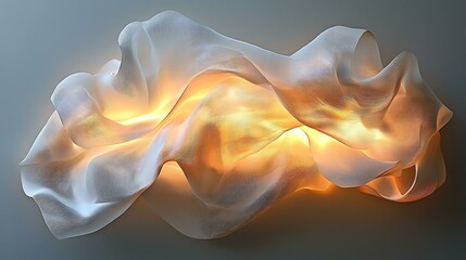 A soft fabric sculpture on the wall that pulses in flowing light when someone passes, acting as abstract art and motion response, 8K sharp render
