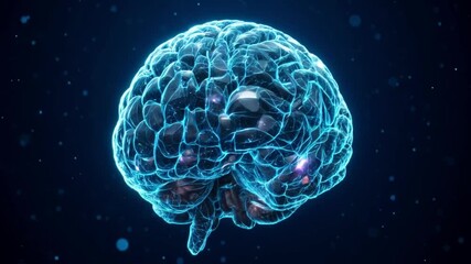 Futuristic 3D abstract brain with glowing neural networks, artificial intelligence technology concept on black digital background - Powered by Adobe