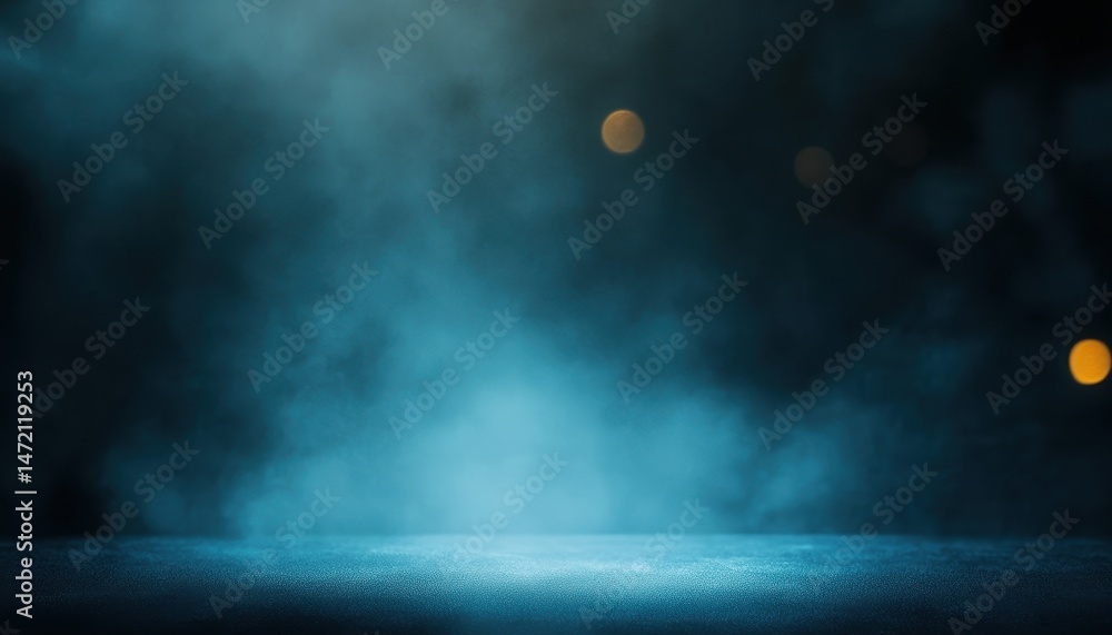 Aufkleber dark blue smoke and fog background with subtle bokeh lights