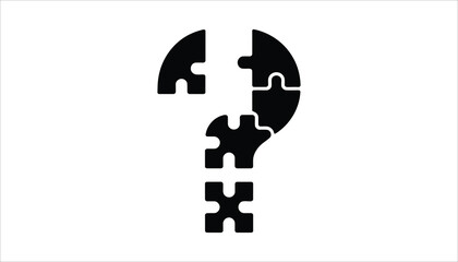 Puzzle Pieces Forming Question Mark, Minimalist Black Silhouette Design on White Background © Tania