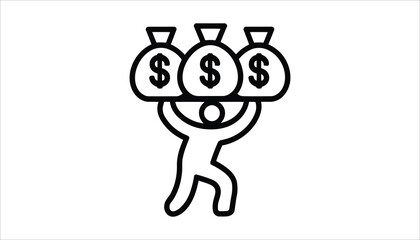 Person Lifting Money Bags with Dollar Signs Vector