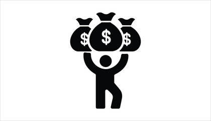 Person Lifting Money Bags with Dollar Signs Vector