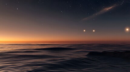 Obraz premium Golden Sunset Over Cosmic Landscape