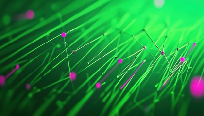 Fototapeta premium Vibrant Green and Pink Abstract Background with Dynamic Lines and Points