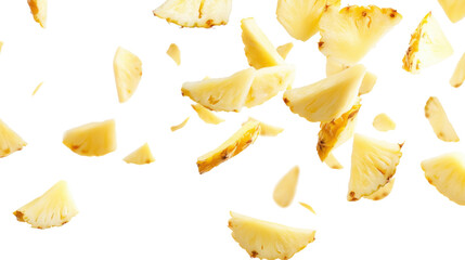 Naklejka premium falling pineapple slices on white background