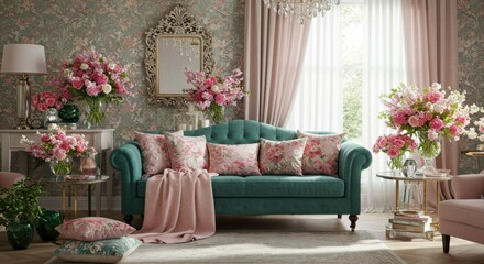 Elegant living room with floral decor