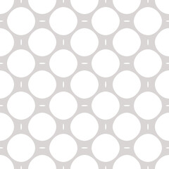 Naklejka premium Simple grey and white vector seamless pattern. Abstract geometric ornament texture with circular mesh, lattice, grid, circles. Simple minimal background. Repeated design for decoration, fabric, linens
