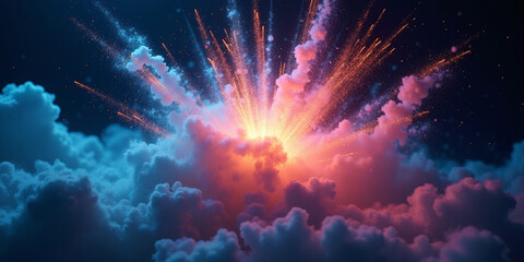 Abstract Fiery Orange Light Trails in Dark Space Cosmic Energy Burst