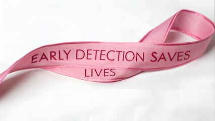Minimalist Pink Ribbon with 'Early Detection Saves Lives' – Clean Breast Cancer Awareness Design for Campaigns & Education
