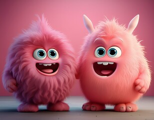 Fototapeta premium two furry cute smile 3d character monsters 