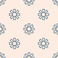 Vector geometric floral seamless pattern. Simple elegant background with linear flowers. Cute minimal texture. Blue and beige color ornament. Repeated design for decor, print, wallpaper, tablecloth