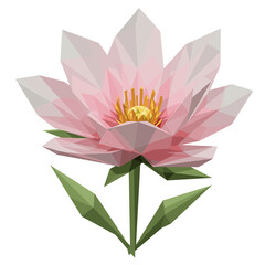 Low-Poly Pink Flower Blooming on Green Stem  