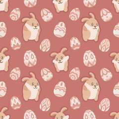 Cute seamless pattern with bunnies and easter eggs