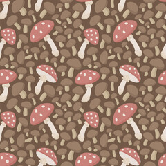 Brown seamless pattern with mushrooms