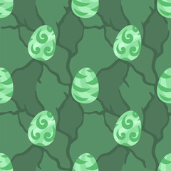 Green seamless pattern with decorative eggs