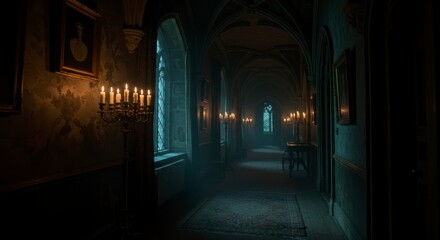 Long dark hallway with antique details