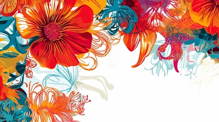 Vibrant floral design with bold colors and elegant patterns.