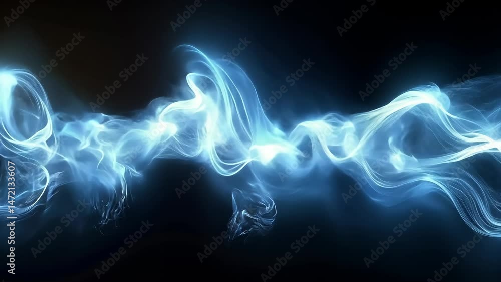 Poster abstract blue smoke waves create mesmerizing light patterns in dark background.