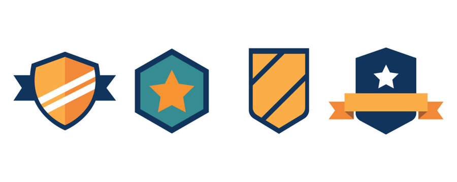 shield badge vector icon set security protection emblem design