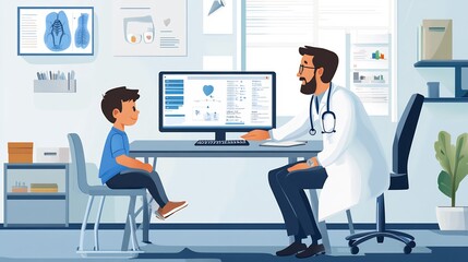 Pediatrician using digital chart to track a childs growth and development