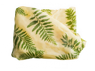 Beeswax food wrap with fern pattern sustainable kitchen product eco friendly on transparent background generative AI