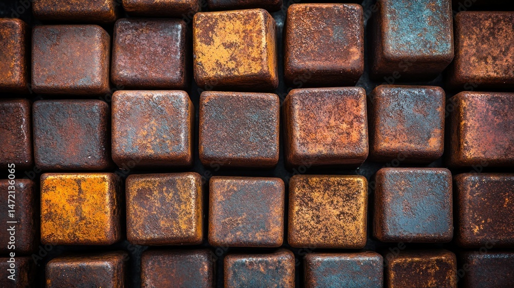 Poster rusty metal square blocks in a grid pattern