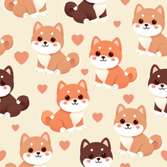 Cute puppy dog shiba cartoon pattern seamless background vector illustration.