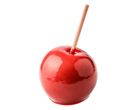 red candy apple with wooden stick isolated on white  background PNG