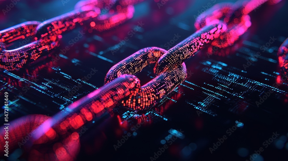Poster bright digital chains representing blockchain technology and data connectivity in a futuristic envir
