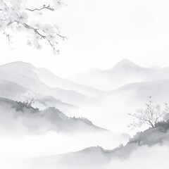 Painting Cherry blossoms - Japanese cherry - Sakura floral in soft color over blurred nature background